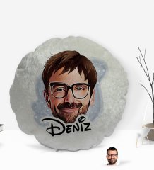 Kişiye Özel İsimli Erkek Yüz Karikatürlü Yuvarlak Dekoratif Kırlent Yastık-1