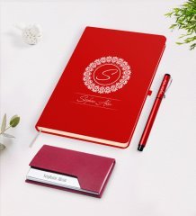 Kişiye Özel İsimli Kırmızı Defter Kalem Kartvizitlik Hediye Seti-2
