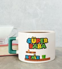 BK Gift Kişiye Özel Babalar Günü Tasarımlı Yeşil Kulplu Çay & Kahve Fincanı-15, Babaya Hediye, Babalar Günü Hediyesi