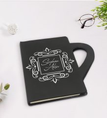 Kişiye Özel İsimli Kupa Şeklinde Siyah Termo Deri Defter Model 1