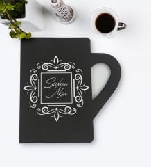 Kişiye Özel İsimli Kupa Şeklinde Siyah Termo Deri Defter Model 1