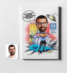 Kişiye Özel Bay Doktor Karikatür Kanvas Tablo (50 x 70 cm.) 1