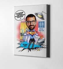 Kişiye Özel Bay Doktor Karikatür Kanvas Tablo (50 x 70 cm.) 1