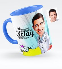 Kişiye Özel Bay Doktor Karikatürlü Mavi Kupa Bardak - 6