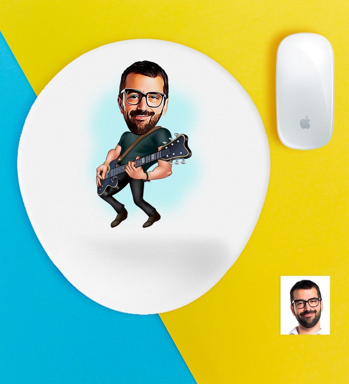 Kişiye Özel Bay Gitarist Karikatürlü Bilek Destekli Mouse Pad