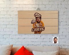 Kişiye Özel Erkek Chef Karikatürlü Otantik Ahşap Palet Tablo-15