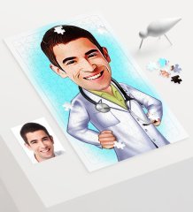 Kişiye Özel Bay Doktor Karikatür 240 Parça A3 Puzzle - 1