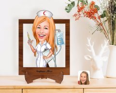 Kişiye Özel Hemşire Karikatürlü Ahşap Standlı 3D Biblo-2