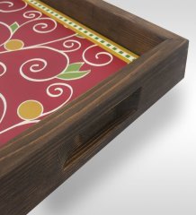 BK Gift Retro Motif Tasarımlı Doğal Ahşap Tepsi-9