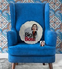 Kişiye Özel Kadın Big Boss Karikatürlü Yuvarlak Dekoratif Kırlent Yastık-2