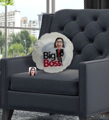 Kişiye Özel Kadın Big Boss Karikatürlü Yuvarlak Dekoratif Kırlent Yastık-2