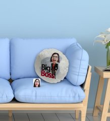 Kişiye Özel Kadın Big Boss Karikatürlü Yuvarlak Dekoratif Kırlent Yastık-2