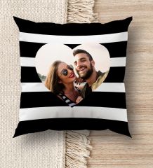 BK Gift Kişiye Özel Fotoğraflı Premium Kumaş Siyah Beyaz Kırlent Yastık, Ev Hediyesi, Ev Dekorasyonu, Kişiselleştirilmiş Yastık, Dekoratif Hediye-1
