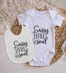 BK Kids Sassy Little Soul Tasarımlı Bebek Body Zıbın ve Mama Önlüğü Hediye Seti - Model 1