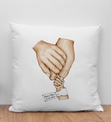 BK Gift Kişiye Özel Renkli Aile El Ele Tasarımlı Beyaz Kırlent Yastık-5, Aile Hediyesi, Ev Dekorasyonu, Yeni Doğum Hediyesi