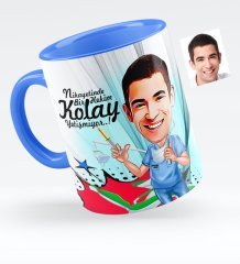 Kişiye Özel Bay Diş Hekimi Karikatürlü Mavi Kupa Bardak - 4