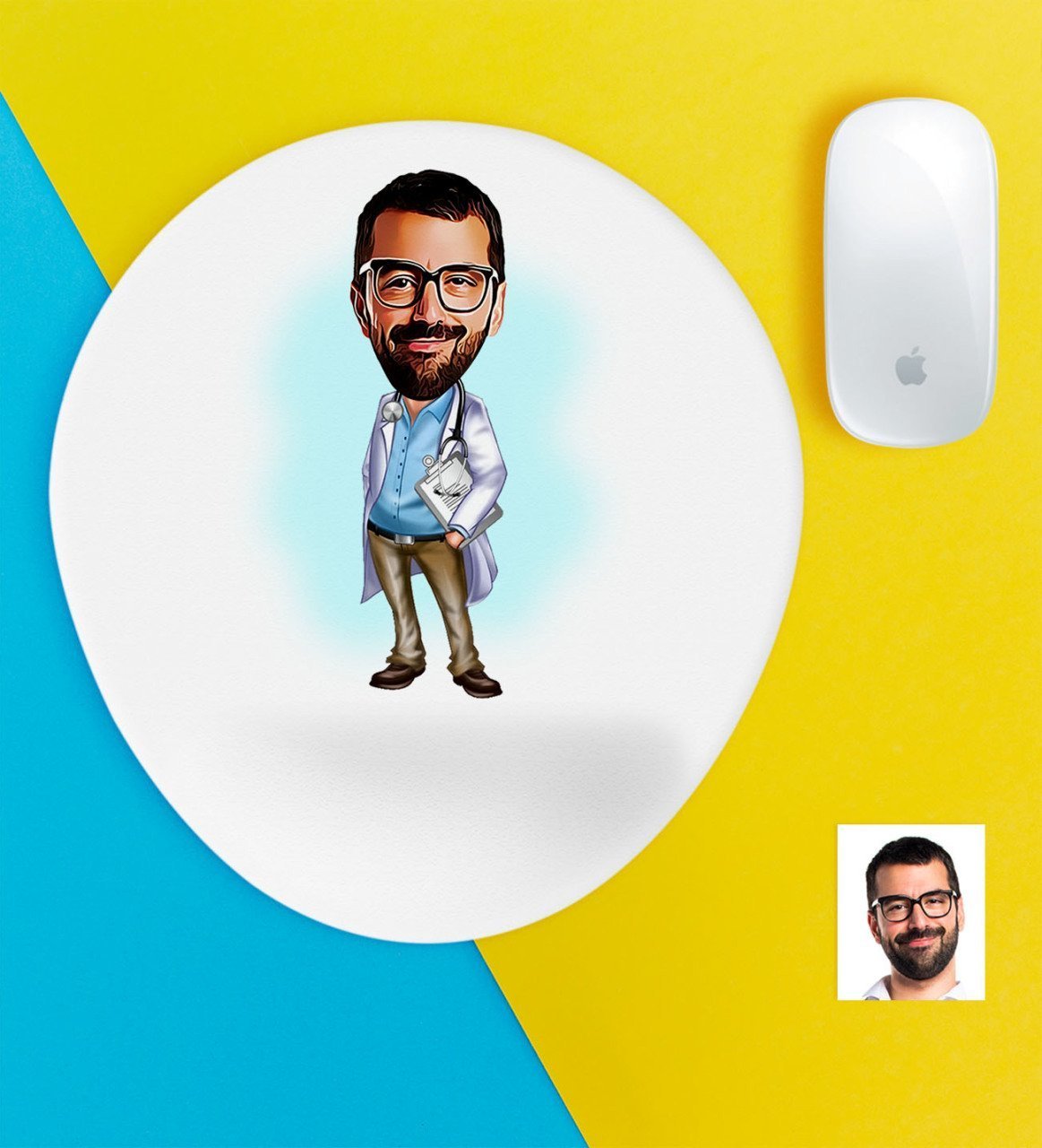 Kişiye Özel Bay Doktor Karikatürlü Bilek Destekli Mouse Pad