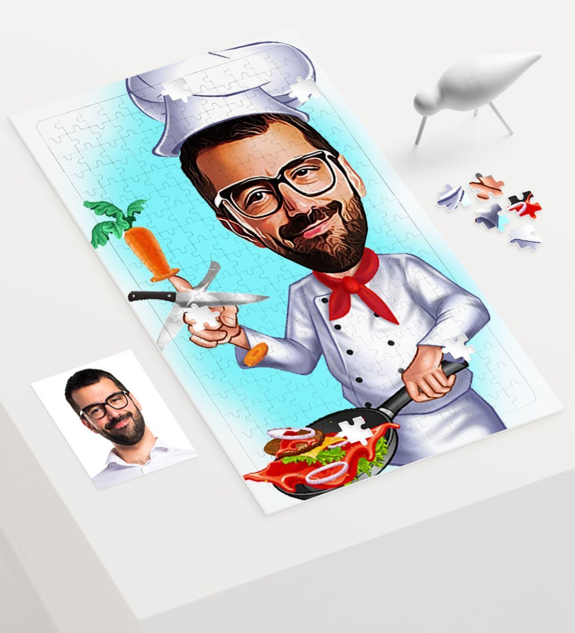 Kişiye Özel Bay Chef Karikatür 240 Parça A3 Puzzle - 1