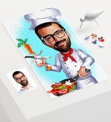 Kişiye Özel Bay Chef Karikatür 240 Parça A3 Puzzle - 1