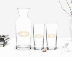 Kişiye Özel Renkli Baskılı Şerefe ve Sağlığa Tasarımlı İkili Rakı Bardağı ve Karaf Hediye Seti