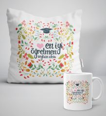 Kişiye Özel En İyi Öğretmen Beyaz Yastık Kupa Seti-15