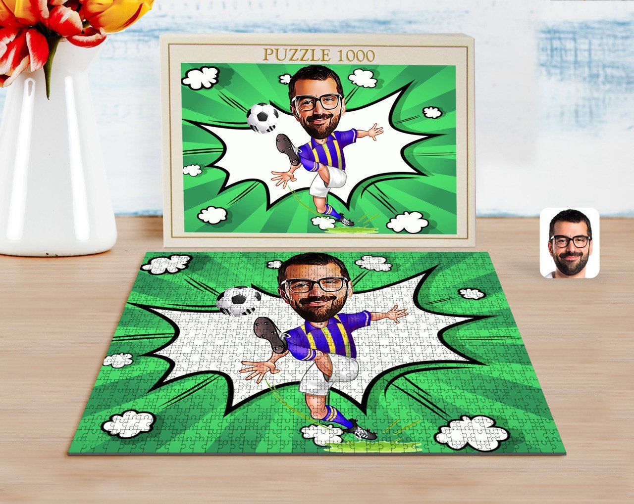 Kişiye Özel Sarı Lacivert Karikatürlü 1000 Parça Profesyonel Puzzle-1