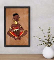 BK Home African Woman Dekoratif Ahşap Siyah Çerçeveli Tablo-4