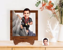 Kişiye Özel Erkek Dağcı Karikatürlü Ahşap Standlı 3D Biblo-1