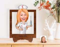 Kişiye Özel Hemşire Karikatürlü Ahşap Standlı 3D Biblo-1