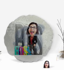 Kişiye Özel Kadın Big Boss Karikatürlü Yuvarlak Dekoratif Kırlent Yastık-1