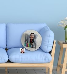 Kişiye Özel Kadın Big Boss Karikatürlü Yuvarlak Dekoratif Kırlent Yastık-1
