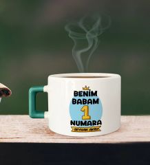 BK Gift Kişiye Özel Babalar Günü Tasarımlı Yeşil Kulplu Çay & Kahve Fincanı-13, Babaya Hediye, Babalar Günü Hediyesi