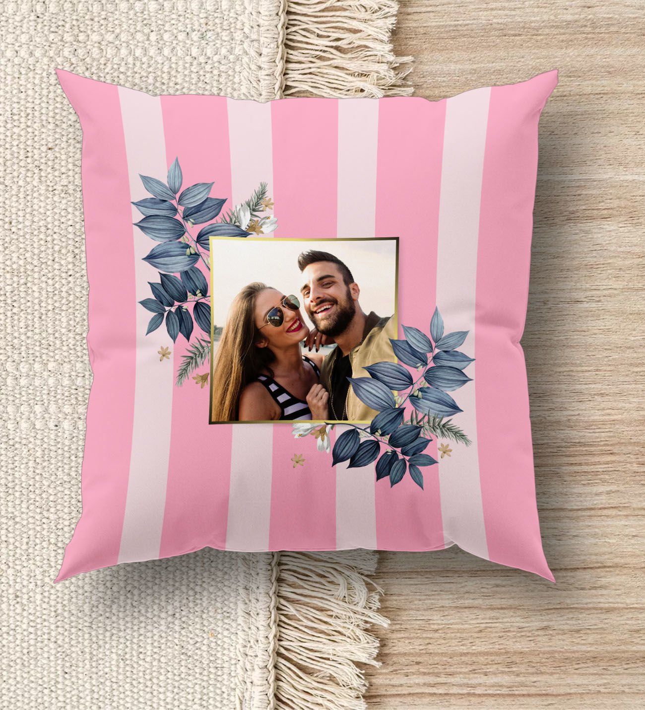 BK Gift Kişiye Özel Fotoğraflı Premium Kumaş Pembe Beyaz Kırlent Yastık, Ev Hediyesi, Ev Dekorasyonu, Kişiselleştirilmiş Yastık, Dekoratif Hediye-1