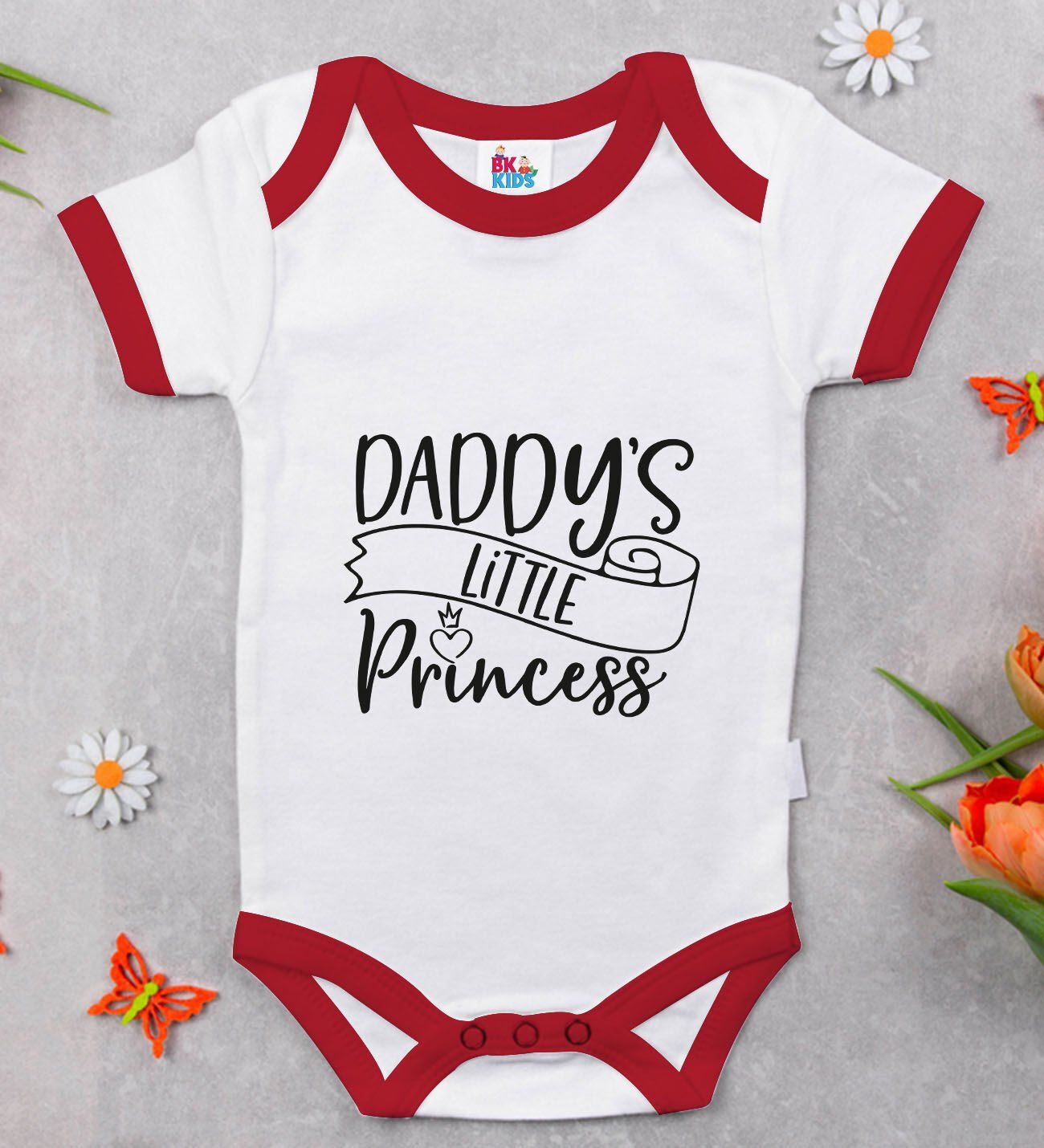 BK Kids Daddy's Little Princess Tasarımlı Kırmızı Bebek Body Zıbın-1