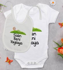 BK Kids Salın Beni Yaylaya Tasarımlı Bebek Body Zıbın ve Mama Önlüğü Hediye Seti - Model 1