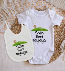 BK Kids Salın Beni Yaylaya Tasarımlı Bebek Body Zıbın ve Mama Önlüğü Hediye Seti - Model 1