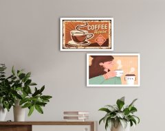 BK Home Coffee Tasarımlı Dekoratif 2'li Ahşap Beyaz Çerçeveli Tablo-11
