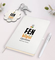 Kişiye Özel Fen Bilgisi Öğretmeni Beyaz Defter Kalem Ve Anahtarlık Hediye Seti
