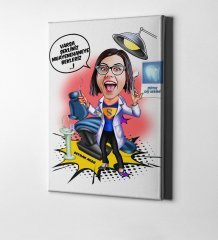 Kişiye Özel Bayan Diş Hekimi Karikatür Kanvas Tablo (50 x 70 cm.) 1