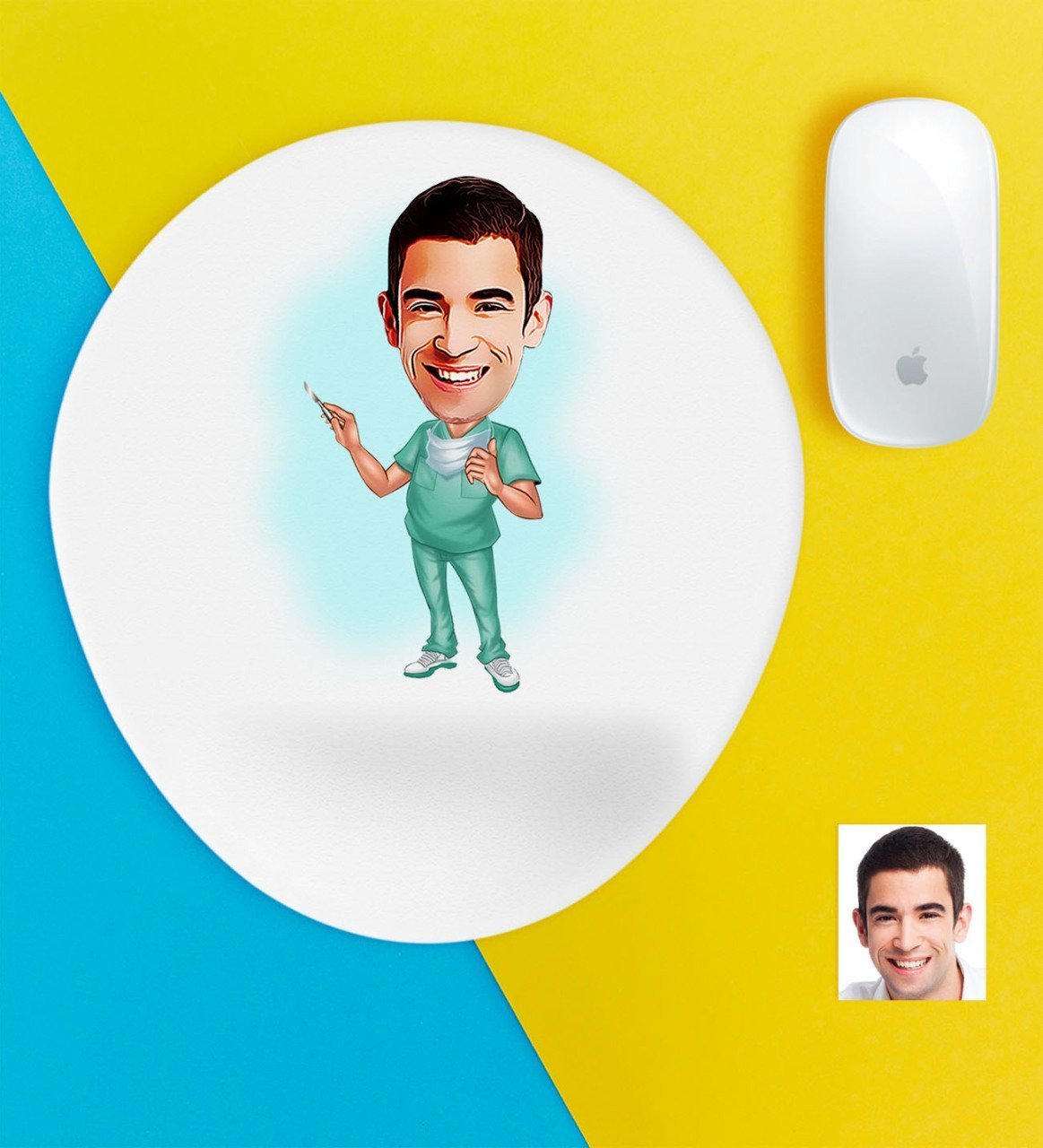 Kişiye Özel Bay Cerrah Karikatürlü Bilek Destekli Mouse Pad