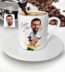 Kişiye Özel Yılbaşı Temalı Bay Karikatürlü Türk Kahvesi Fincanı - 6