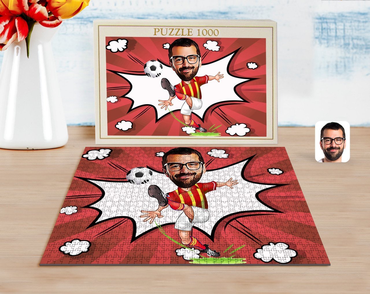 Kişiye Özel Sarı Kırmızı Karikatürlü 1000 Parça Profesyonel Puzzle-1