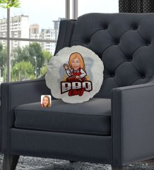 Kişiye Özel Kadın Barbekü Chef Karikatürlü Yuvarlak Dekoratif Kırlent Yastık-1