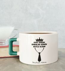 BK Gift Kişiye Özel Babalar Günü Tasarımlı Yeşil Kulplu Çay & Kahve Fincanı-12, Babaya Hediye, Babalar Günü Hediyesi