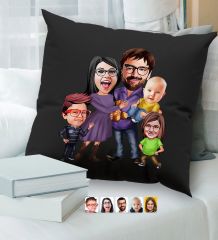 BK Gift Kişiye Özel Aile Karikatürlü Premium Kumaş Siyah Kırlent Yastık, Ev Hediyesi, Ev Dekorasyonu, Kişiselleştirilmiş Yastık, Dekoratif Hediye-6
