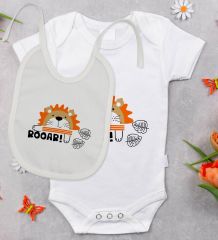 BK Kids Roar Tasarımlı Bebek Body Zıbın ve Mama Önlüğü Hediye Seti - Model 1