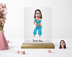 Kişiye Özel Oryantal Dansçı Karikatürlü Ahşap Standlı Çerçeve