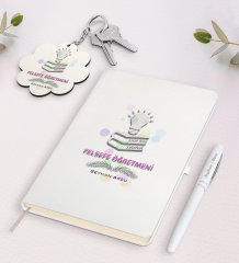 Kişiye Özel Felsefe Öğretmeni Beyaz Defter Kalem Ve Anahtarlık Hediye Seti-2