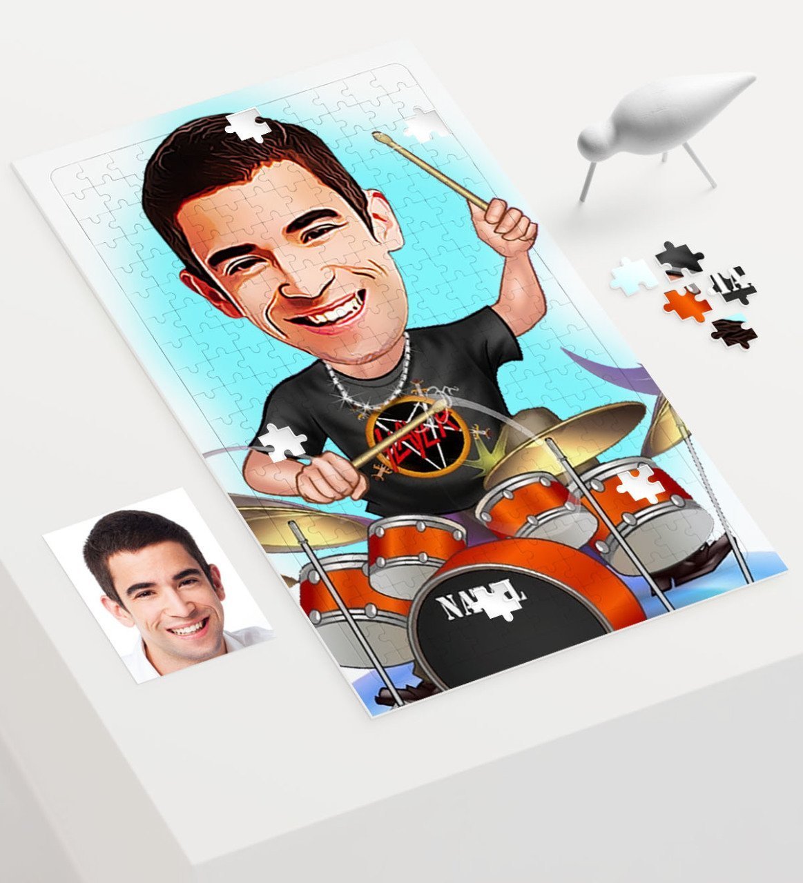 Kişiye Özel Bay Baterist Karikatür 240 Parça A3 Puzzle - 1
