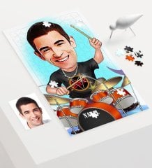 Kişiye Özel Bay Baterist Karikatür 240 Parça A3 Puzzle - 1